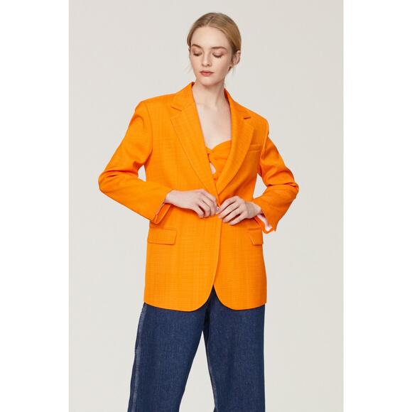 SANDRO Orange Crepe Collar Front Button Long Sleeves Harper Blazer Size 36 - Picture 2 of 16